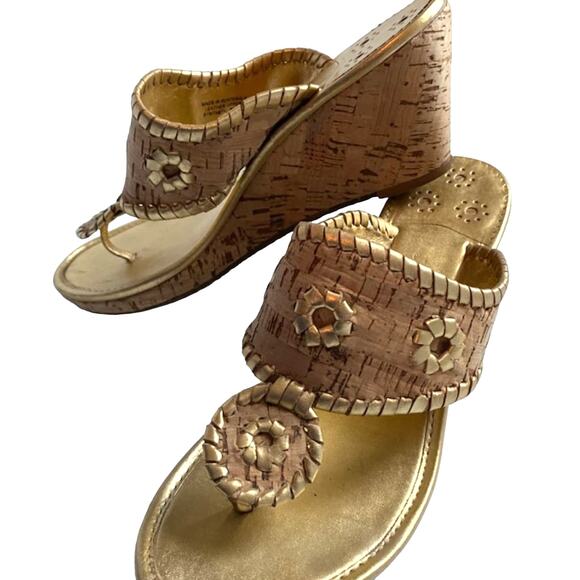 Jack Rogers Marbella Cork Wedge Sandals Size 7 Tan Gold - Picture 4 of 9